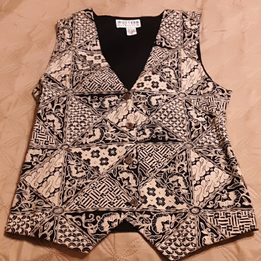 Vest Tie-back Pearl Beaded Tribal Print